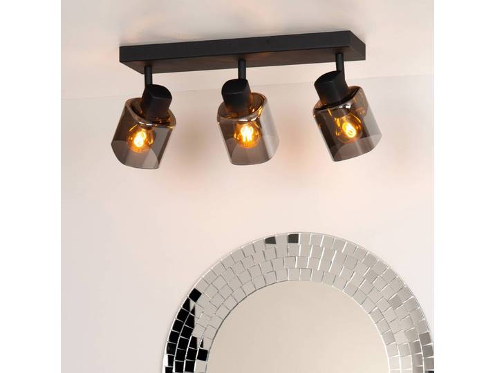 Lucide Deckenstrahler Alion, rauchgrau, dreiflammig dimmbar, alu / grau / zink, für Wohn- / Esszimmer, Glas, Modern