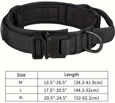 Inspire Select Tactical Dog Collar With Handle Adjustable Military Nylon Training Collar, Heavy Metal Buckle For Large Dogs black xl