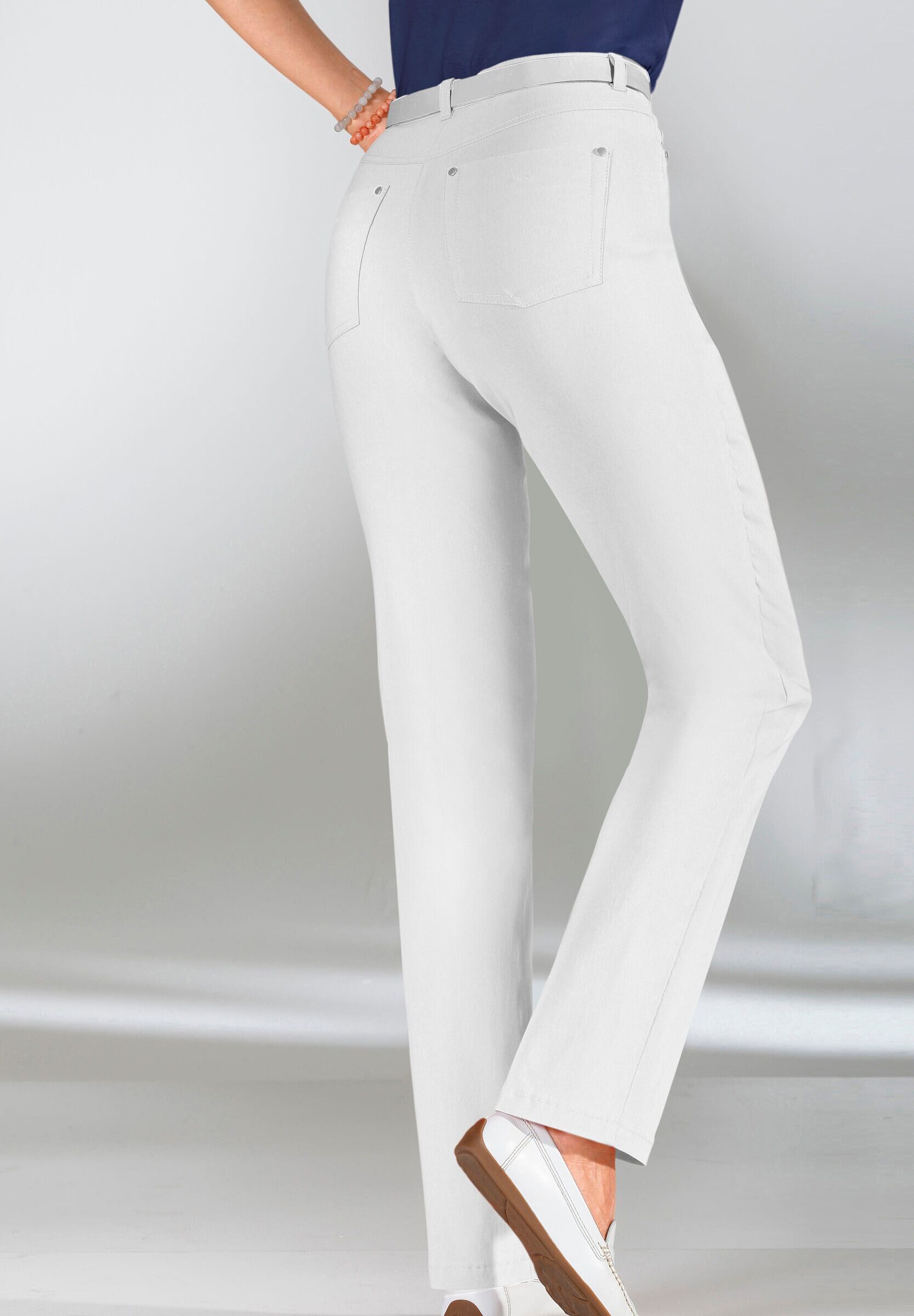 5-Pocket-Hose STEHMANN "Hose 5-Pocket-Hose in elastischer Qualität", Damen, Gr. 24, K-Gr, weiß, Sportlich, gerade, Hosen 5-Pocket-Hose