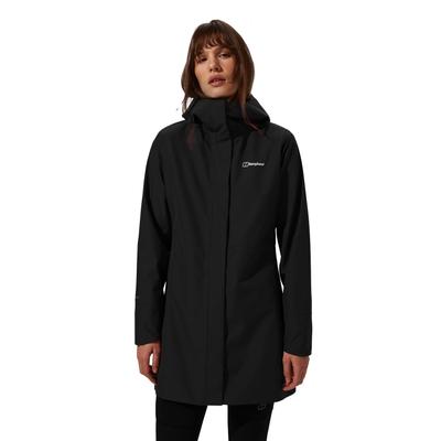 Softshelljacke BERGHAUS "OMEARA LONG SHELL JKT AF", Damen, Gr. M, schwarz (jet schwarz), Obermaterial: 100% Polyester. Futter: 100% Polyamid, Jacken Softshelljacke, mit verstellbarer Kapuze, atmungsaktiv, wasserdicht, lange Passform