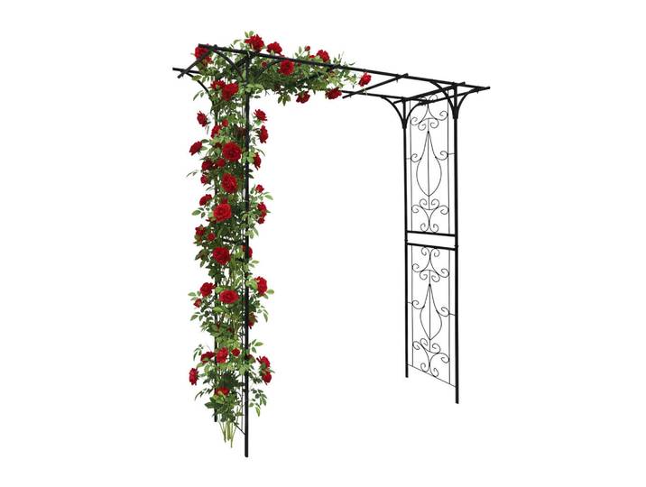 Relaxdays Rosenbogen Schwarz Eisen 206 cm, Metall, 52x206x204 cm, Dekoration, Gartendeko