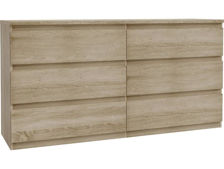 Kommode FORTE Edmore , braun (sonoma eiche), B:153,9cm H:79,8cm T:42,2cm, Holzwerkstoff, Sideboards, Kommode, große Kommode, grifflose Front, Stauraum, 6 Schubladen