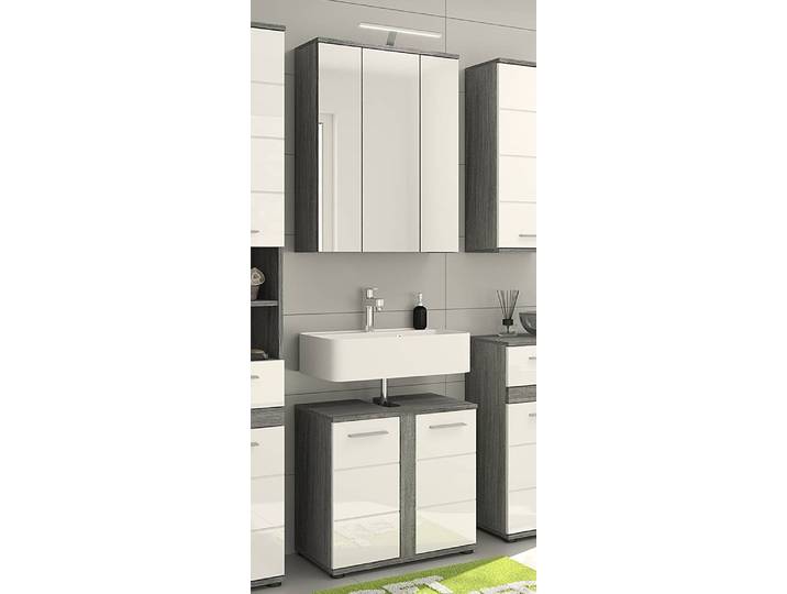 Badezimmerset 2-teilig Türen 60 x 191 x 34cm Weiß/Rauchsilber/Weiß
