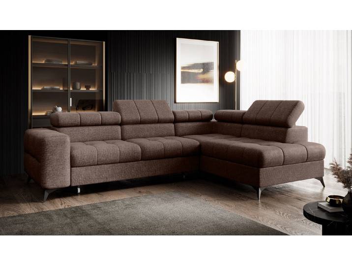 Muffo Ecksofa Pudding L, verstellbaren Kopfstützen, Veloursstoff, verstellbaren Kopfstützen, mit Schalffunktion