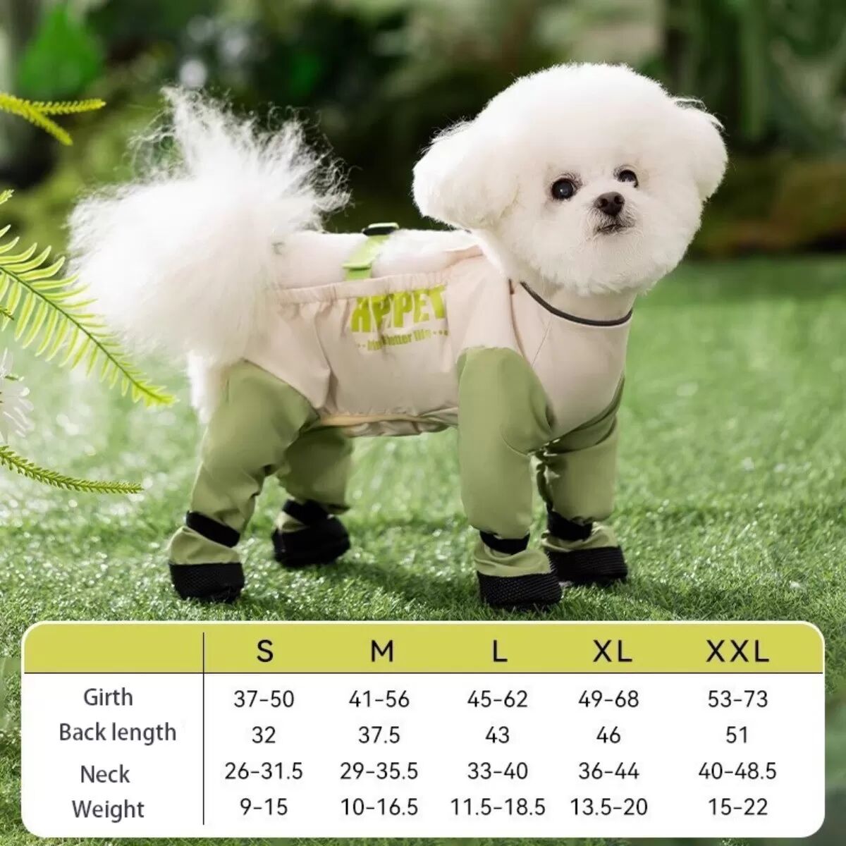 INF Combinaison intégrale pour chien à quatre pattes – Combinaison imperméable verte, attache-laisse intégrée, fermetures