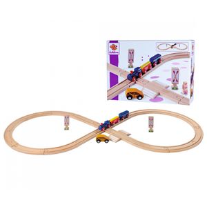 Eichhorn 100006202 Bahn, Achterbahn, aus Holz, mit Lok, Waggons und Auto, 27 Teile
