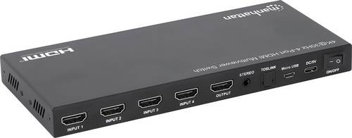 Manhattan HDMI-Switch Metallgehäuse, mit Fernbedienung, Multi-View-Modus, Rackmontage möglich, Ultra HD-fähig, USB-C PD