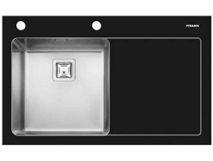 Pyramis CRYSTALON (86X53) 1B 1D S LH Einbauspüle Schwarzes Glas mit Facettenschliff, Edelstahlbecken, 109504330