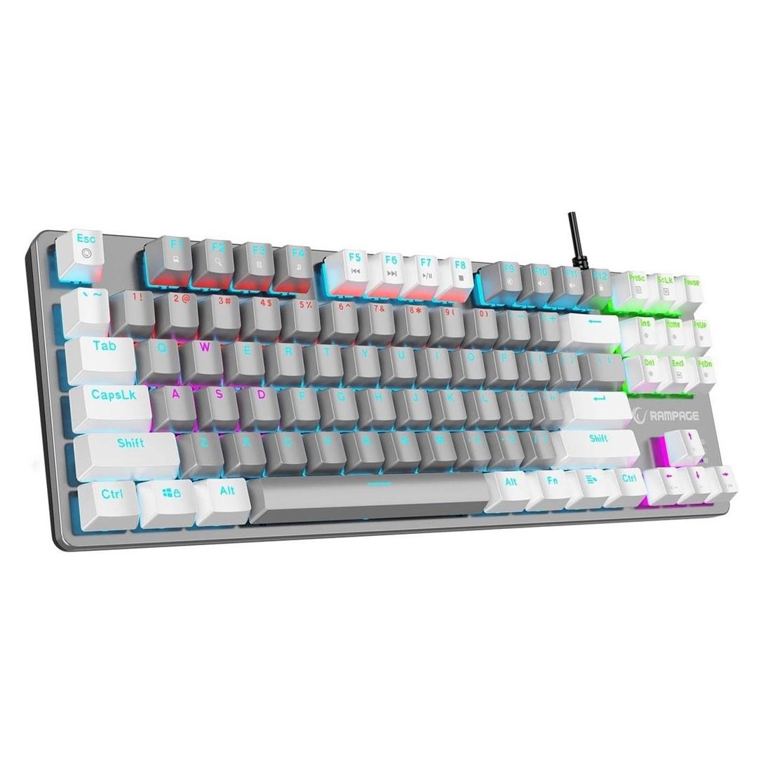 Rampage Klawiatura gamingowa mechaniczna Snug RGB KRGD Blue szaro-biała (US, Kabelgebunden) (PERRAMSNUGK14B)