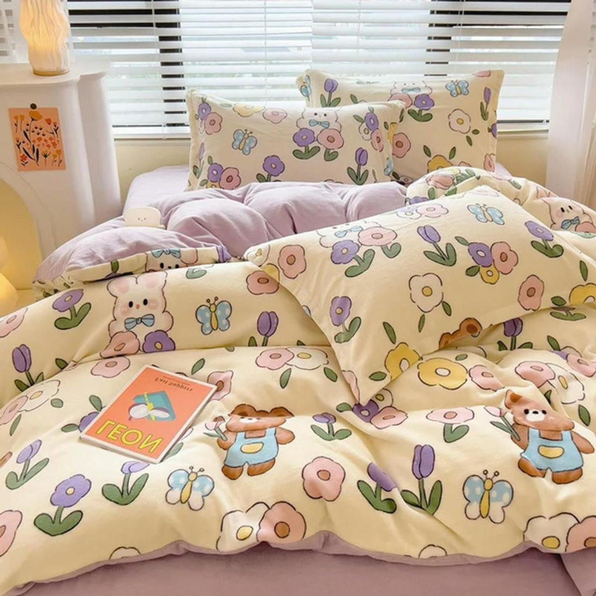 Huacongxiaotu Dekbedovertrek Bedhoes Trooster Cover met Bloemen Stijl, 150 x 200 cm