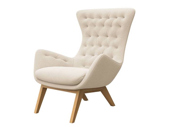Fauteuil AUDREY Beige/Beige Tissu Saia Chêne foncé 85 x 101 x 93cm
