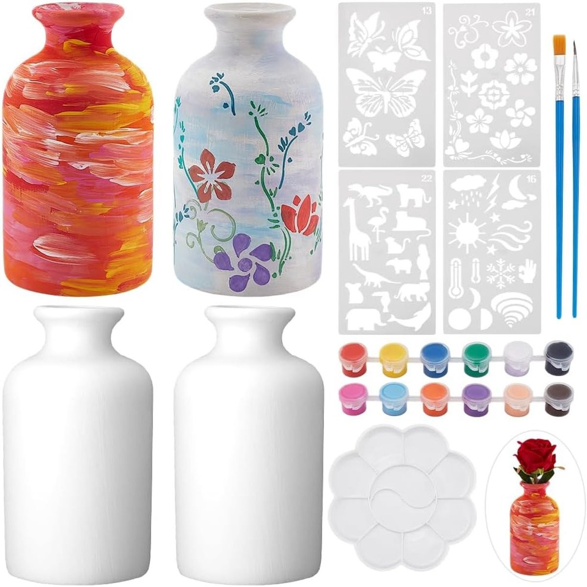 Set van 2 onbeschilderde keramische vazen voor creatief DIY-schilderen voor volwassenen en beginners