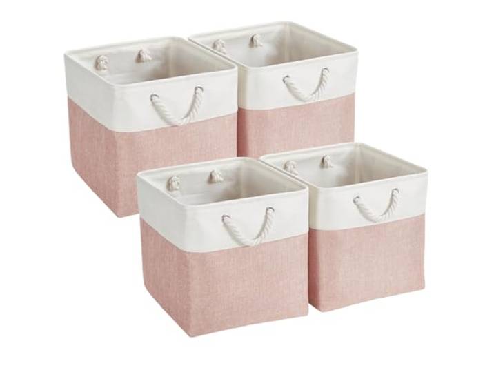 Mangata Cube de Rangement Tissu\,33x33x33cm Paniers de Rangement Pour Vêtements/étagère Compatible avec Kallax(Rose/Blanc\, 4 Paquet)