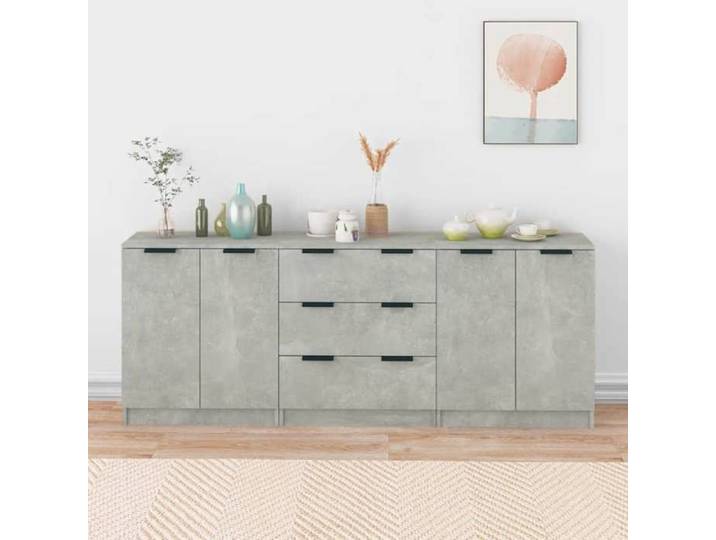 (Gris) Buffet bahut - Buffet Enfilades 3 pcs gris béton bois ingénierie 360835