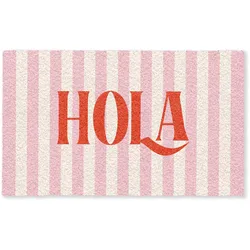 FUSSMATTE Hola - Zitat - Streifen - Pastell - Rosa - Rot - Weiß Schmutzfangmatte 150x90 cm