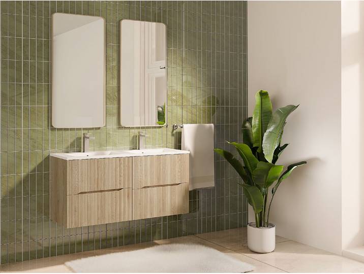 Hängender Badezimmerschrank mit Einbauwaschbecken – Hell natur – 120 cm – ORISO