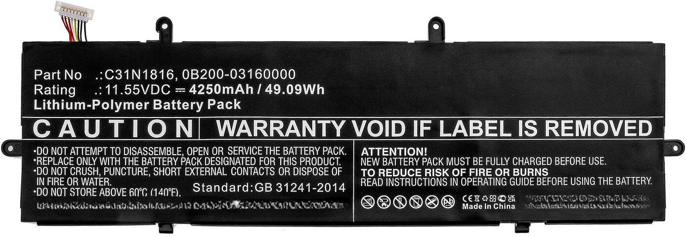 CoreParts MBXAS-BA0274 Replacement Battery for Asus Flip UX362 / Q326FA, 11.55V 4250mAh 49.09Wh Li-Pol