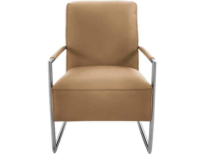 Cocktailsessel K+W KOMFORT & WOHNEN, braun (cognac), B:62cm H:77cm T:83cm, Sessel, Cocktailsessel, mit bezogenen Armlehnen, Gestell in Metall Edelstahloptik