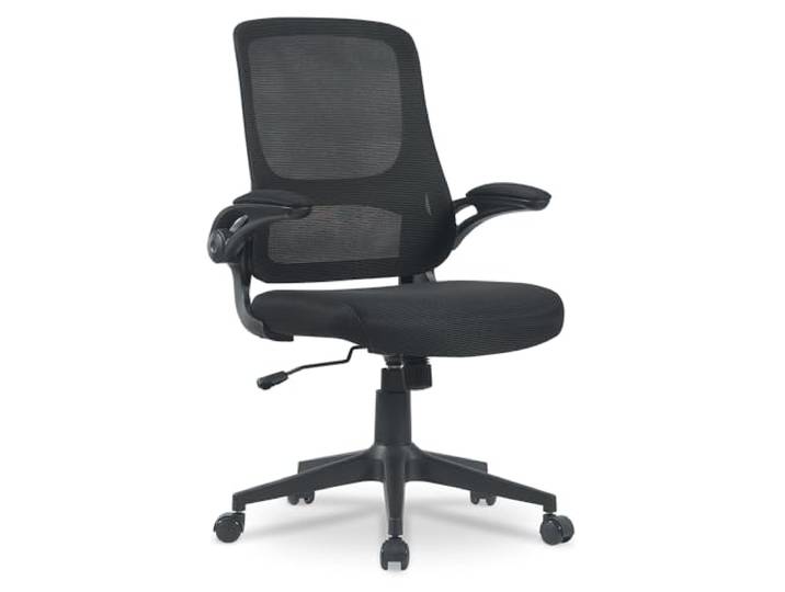Waytex Fauteuil de Bureau Ergonomique Tissu et Maille – Accoudoirs Relevables – Réglable en Hauteur – Mécanisme Basculant – pour Professionnels et particuliers - Noir