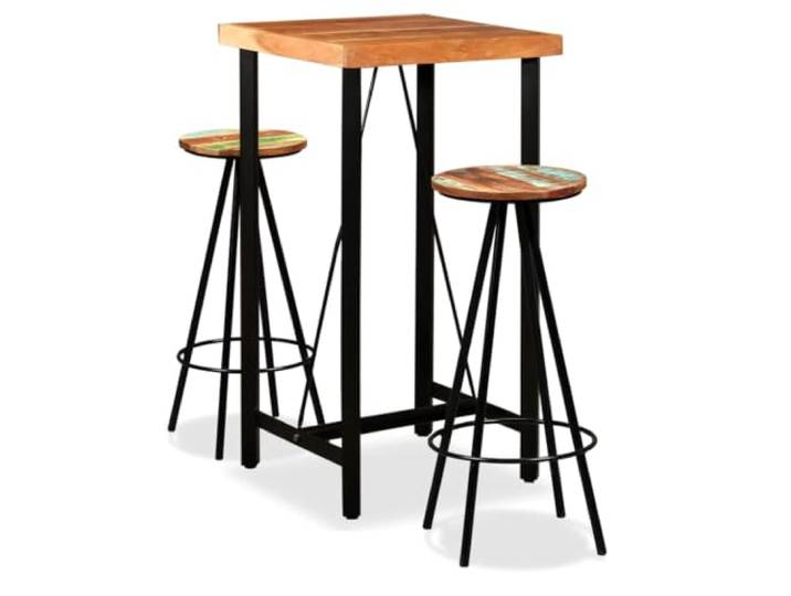 Bar-Set, 3-teilig, massives und recyceltes Akazienholz Industrie-Stil, Füße aus Stahl, einzigartige Maserung, einfache Montage, 110 kg pro Sitz