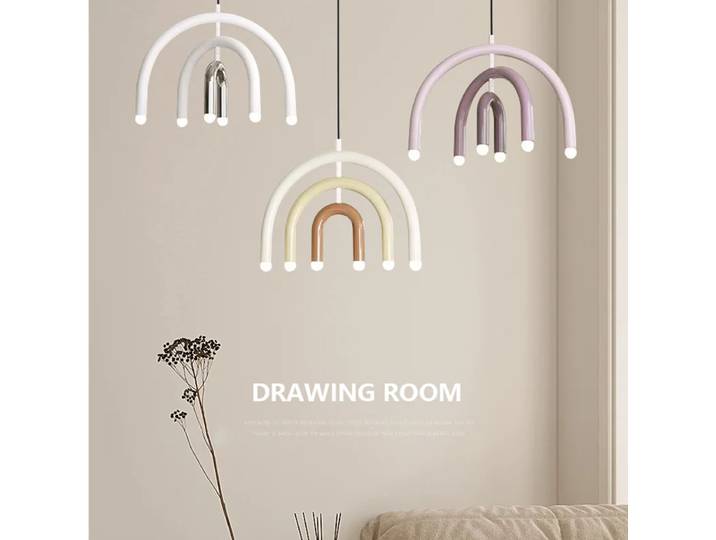 Lustre arc-en-ciel de designer italien, style minimaliste crème, luminaire suspendu en forme de U à LED pour chambre d'enfant et salon