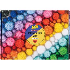Folia Pompons 50339 Mix Jumbo Glitter, farbig sortiert, Ø 1,5-4 cm, aus Kunstfaser, 730 Stück