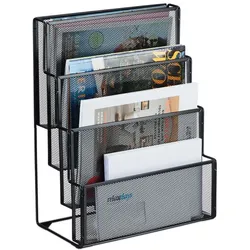 Relaxdays Zeitschriftenhalter Metall 4 Fächer Schwarz