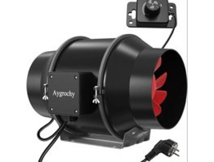 Aygrochy verstelbare kanaalventilator 125mm, afzuigventilator 416m³/h, EC-motor kanaalventilator met EU-stekker, voor kelder, garage, keuken.