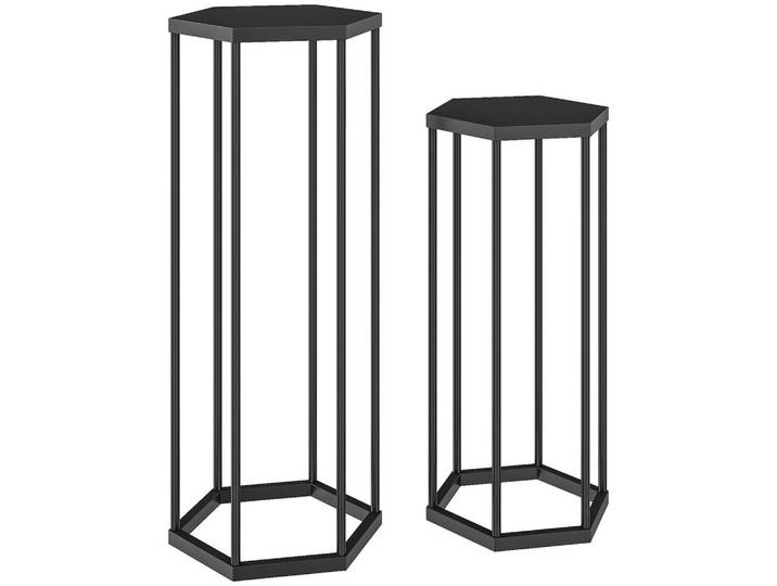 Outsunny Pflanzständer-Set 2 Tlg. Metall Schwarz, Uni, Sechseckig, 75 cm, Dekoration, Blumen & Blumentöpfe, Übertöpfe