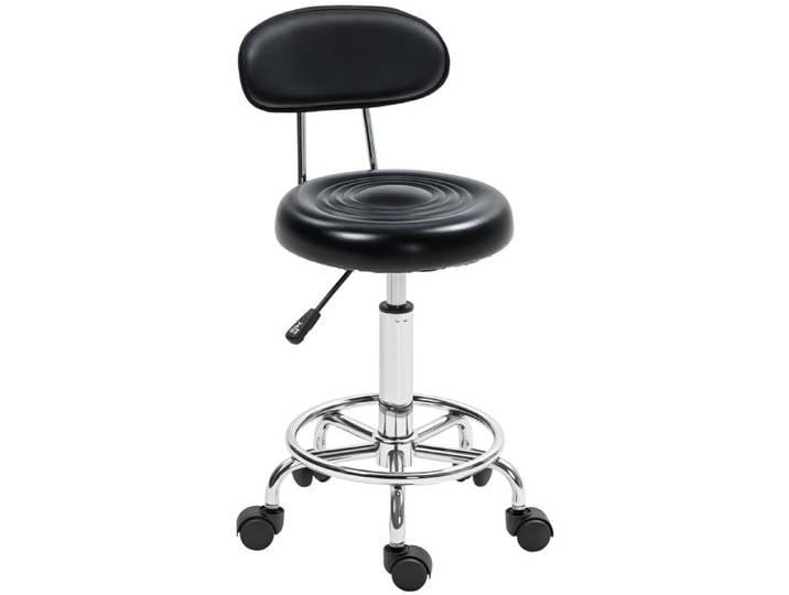Tabouret à roulettes - Tabouret de bar pivotant - 32 x 40 x 70 à 86 cm - Noir - Roulettes pour le déplacement - Fonction pivotante