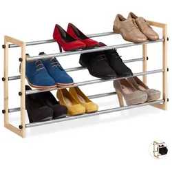 Relaxdays Schuhregal ausziehbar Hellbraun,Schwarz,Silber