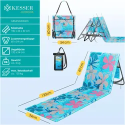 Kesser, Liegestuhl,  Strandmatte klappbar mit verstellbarer Rückenlehne, 130kg, inkl. Tragegurt & Handyhülle (180 cm)
