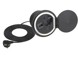 TecLines, Steckdose, TES005B Einbausteckdose mit USB-Charger und Qi Ladegerät schwarz