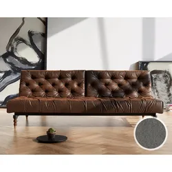 Innovation »Oldschool« Klappsofa Retro Dunkel-Holz/Schwarz / 461 Kunstleder Brown Vintage
