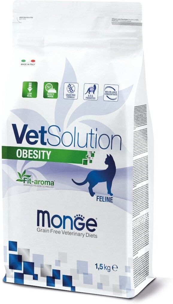 1,5 kg Monge VetSolution Secco Gatto Obesity Alimento Dietetico Cibo Crocchette Croccantini per la Riduzione dell'Eccesso di Peso Corporeo