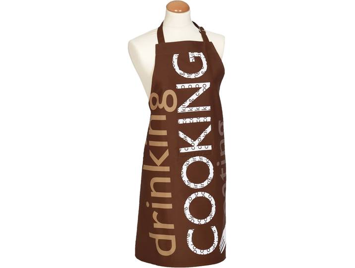 Kochschürze STUCO Newspaper , braun (braun, hellbraun, weiß), B:80cm L:85cm, Baumwolle, Schürzen, Kochschürze, mit verstellbarer Metallöse