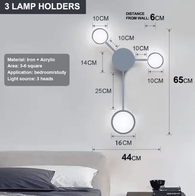 Inspire Curations Nordic Modern Minimalist LED Wall Sconce 3 Heads Gray warm