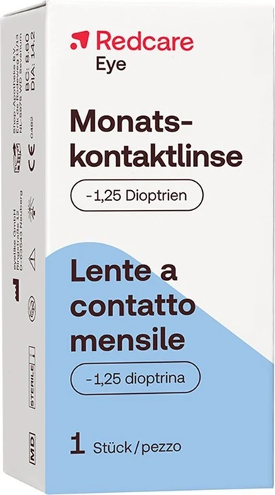 Redcare Eye Monatskontaktlinse weich -1,25 dpt 1 Stück Kontaktlinsen