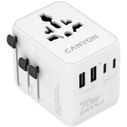 Canyon Universal Travel Adapter OnTour 70 4 regionale Steckdosentypen, 3 USB-C & 2 USB-A Ports, 7-in-1-Laden bis 70W, GaN-III-Technologie