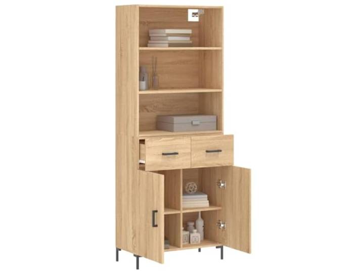 KTHLBRH Sideboard Eiche Sonoma 69,5 x 34 x 180 cm Mehrschichtholz Metallfüße, großer Stauraum, Türen zum Verstecken von Gegenständen, Montage erforderlich