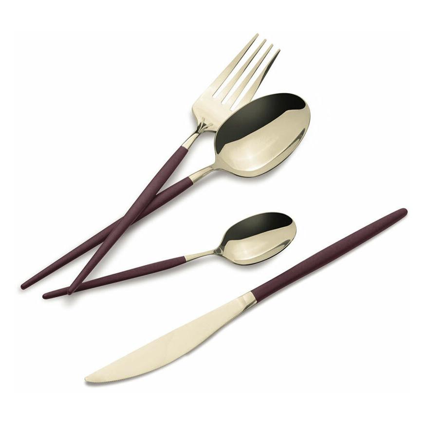BerlingerHaus Haus 24-teiliges Besteck-Set bordeaux/champagne Leonardo Collection (24 Stk., Besteck Set) (110033)