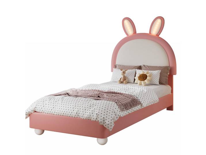 Flora Grace Kinderbett 90/200 cm in Rosa/Weiß mit LED-Beleuchtung und Hasen-Kopfteil, Kunststoff, 90x200 cm, Babymöbel & Kindermöbel, Kinderzimmer & Jugendzimmer, Kinderbetten