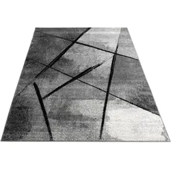 KADIMA DESIGN Teppich Kurzflor Abstraktes Linienmuster Wohnzimmer schmutzabweisend Dunkelgrau Rechteckig 120x170 | 100% Polypropylen | Florhöhe: 10 mm