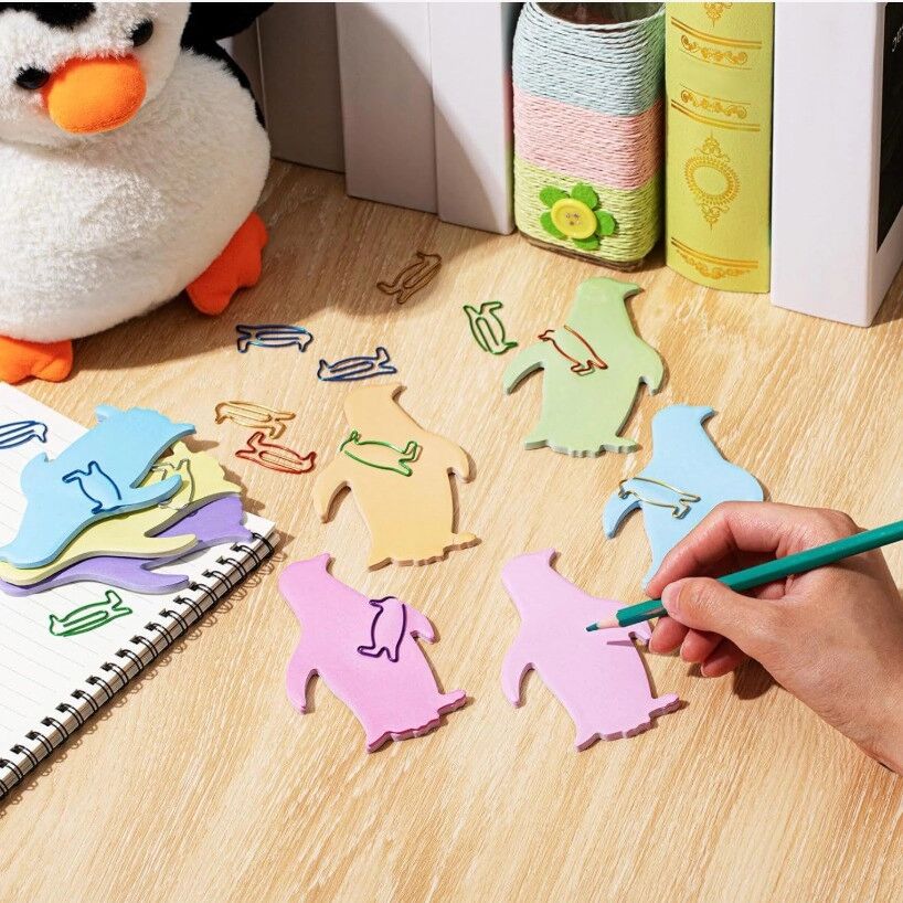 INF Pinguin Serie Formgefertigte Haftnotizen Set, Bunte Papier Notizzettel mit Pinguin-Design, Kompatibel mit Büro- und