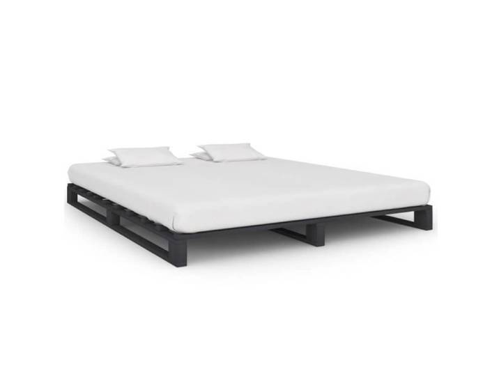 Lit Design - HOMMIE - Cadre de lit Classique - Bois massif - Gris - 200 x 200 cm