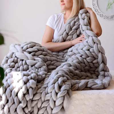 HomeDecorAndMore LLC Handmade Chunky Knit Blanket Khaki large 47x59 Inches