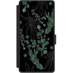 Nivocase Klapphülle für Samsung Galaxy S25 Ultra Handyhülle aus Kunst Leder NIVOflip schwarz Blätter Natur (Samsung Galaxy S25 Ultra), Smartphone Hülle, Schwarz