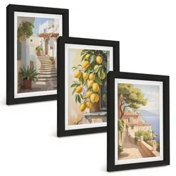 BILDER SET 3er Set - 20x30 cm Schwarzer Rahmen - Lemon Streets Meerblick