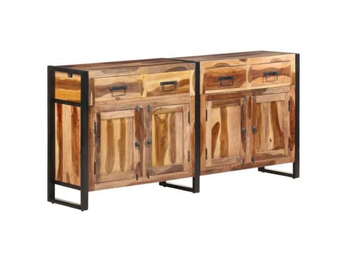 RJPLMFV Anrichte aus massivem Akazienholz, 172 x 35 x 80 cm 2 Fächer, 4 Schubladen, Stahlrahmen, Honig-Finish, Wandbefestigung inklusive