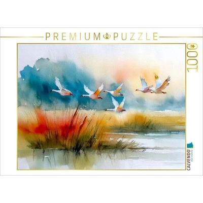 CALVENDO Puzzle Eine Gänseschar landet im Sumpf | 1000 Teile Lege-Größe 64x48cm Foto-Puzzle für glückliche Stunden, von , Calvendo Puzzle